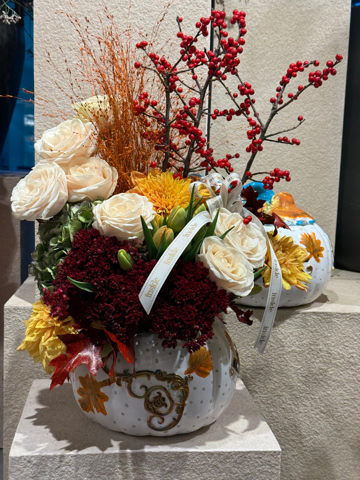 White Pumpkin with Flowers