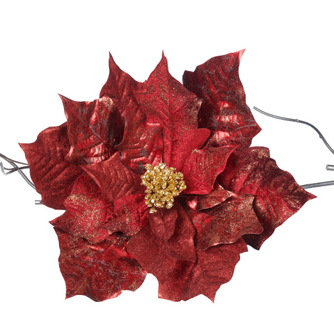 METALL POINSETTIA FLOWER ON CLIP RD/GLD - SP 20614