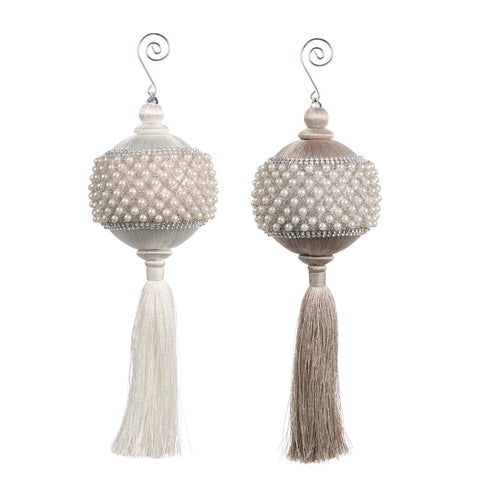 PEARL/YARN BALL TOP TASSEL ORN - L 35423