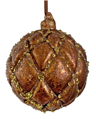 Shishi Glass velvet ball antique brown with gold sequin  - 67164