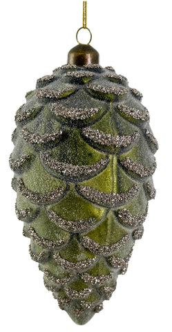 Shishi - Glass cone sugared green w/silver glass glitter - 68741