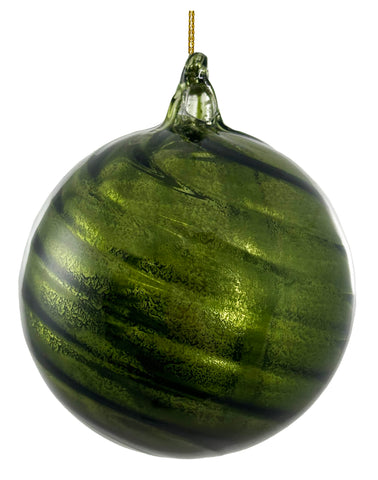 Shishi - Glass ball diagonal lined antique green - 69406