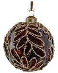 Shishi - Glass ball leaves brown transparent velvet and silver glitter - 69676