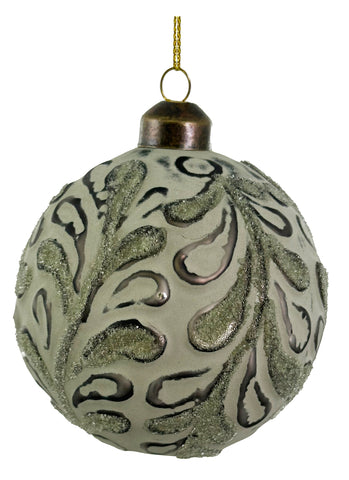 Shishi - Glass ball mat green beaded leaves -69679