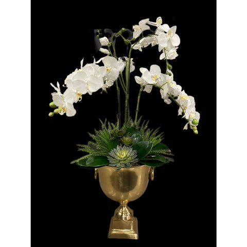 Gold Vazoda Beyaz Yapay Orkide
